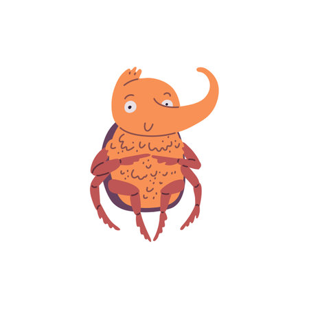 Vector illustration with a cute cartoon character-a rhinoceros beetle with a big hornのイラスト素材