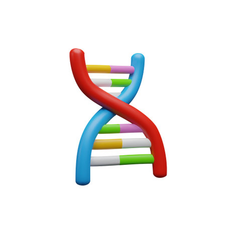 Vector 3d illustration of colorful DNA molecule icon in spiral shape.のイラスト素材