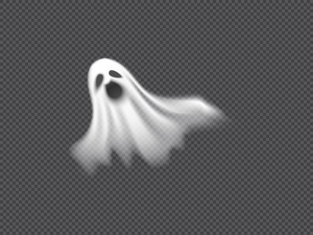 Vector illustration of realistic screaming ghost isolated on dark transparent background.のイラスト素材