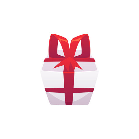 A vector gift box with a red ribbon bow isolated on a white background.のイラスト素材