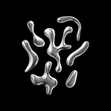 Vector set of smooth shapes with futuristic design and chrome elements on a black backgroundのイラスト素材