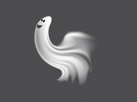 Vector design for Halloween, which depicts a realistic flying ghost with a frightening smileのイラスト素材