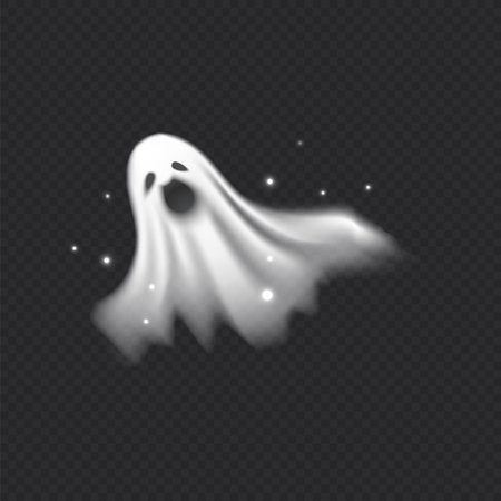 Vector design for Halloween, which depicts a realistic ghost with a creepy expressionのイラスト素材