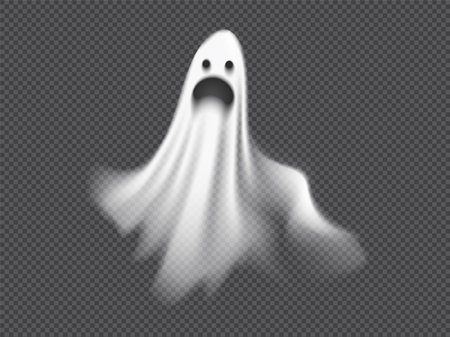 Halloween theme featuring a realistic ghost with a frightening facial expression on a transparent backgroundのイラスト素材