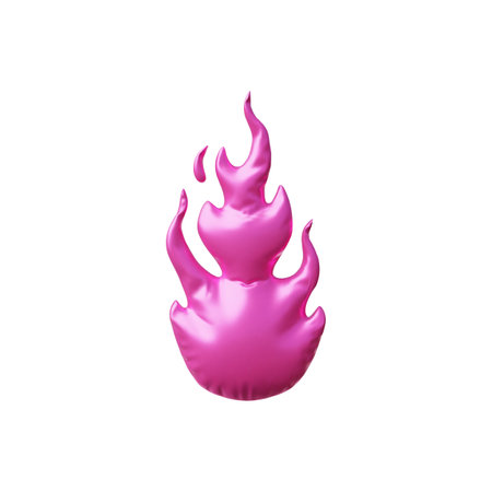 Realistic pink bonfire or campfire inflated balloon 3D plastic vector icon, glossy foil fire flame festive volume decorのイラスト素材