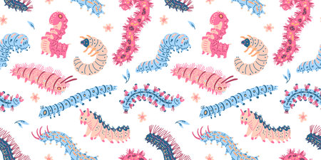 Cute caterpillars. Seamless pattern.のイラスト素材
