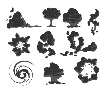 Vector illustration of set with smoke effect image in black color.