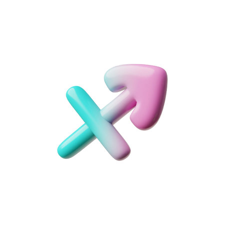 3d illustration of Sagittarius sign in gradient pink-blue color on isolated white background.のイラスト素材