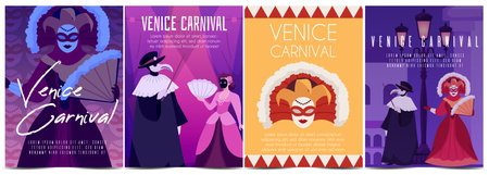 Venice Carnival. Set of vertical banners.のイラスト素材