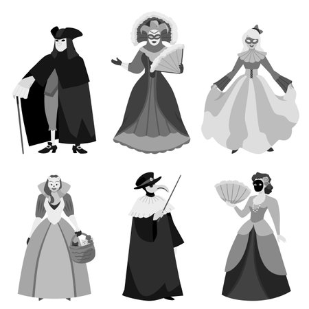 Venetian carnival characters vector illustration setのイラスト素材