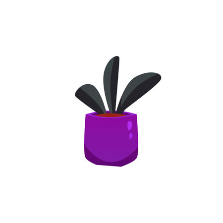 Green plant in purple pot vector flat icon, cartoon potted flower in flowerpot container, nature herbal home decorationのイラスト素材