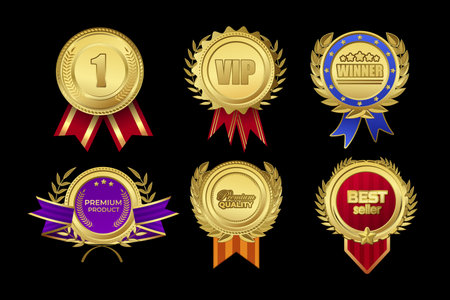 Gold badges vector illustration set for awardsのイラスト素材