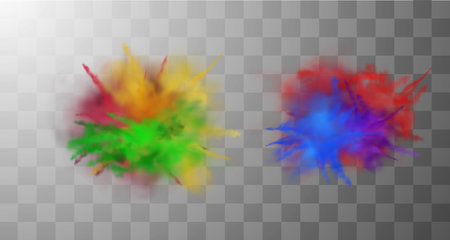 The vector illustration shows a set of Holi neon colors on a transparent backgroundのイラスト素材