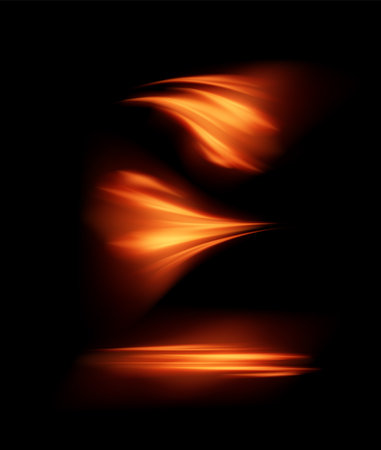 Illustration of set of hot wind flow effect on isolated black background.のイラスト素材