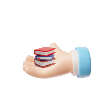 3d icon. The hand holds small books in the palm.のイラスト素材