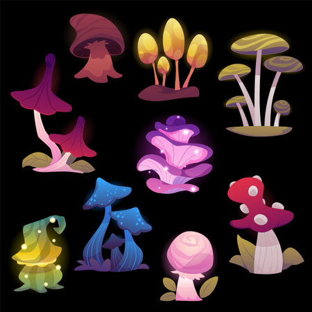 Fantasy mushrooms vector illustration setのイラスト素材