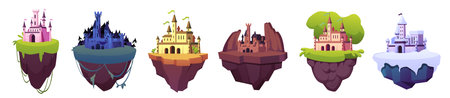 Floating castles on islands vector setのイラスト素材