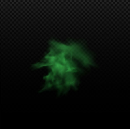 Green smoke, bad smell smog, stink cloud of stench poison gas, vector realistic chemical toxic fog, odor steaming vaporのイラスト素材