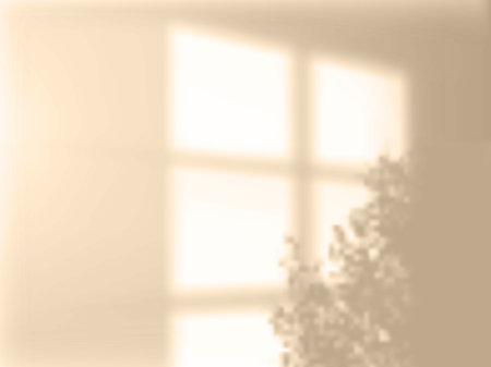 Shadow on beige wall, blurred soft shadow from the window and tree leaves outside, vector...