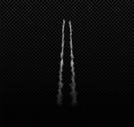 Rocket or jet aircraft vector smoke trail two straight stripes, realistic white fume flow, space launch trace, fog steamのイラスト素材