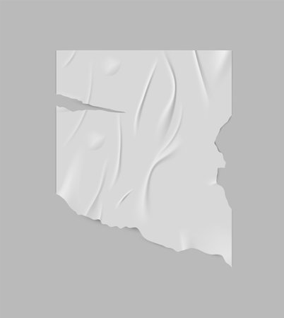 Paper wrinkled torn poster or flyer, vector ripped glued white wet paper sheet, blank template with crumpled textureのイラスト素材