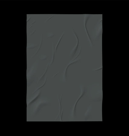 Vector with wet, wrinkled gray texture sheet on black background.のイラスト素材