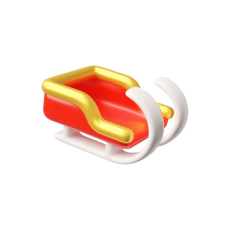Cute 3d red and gold Santa Claus sleigh in a cartoon-style on a white background.のイラスト素材