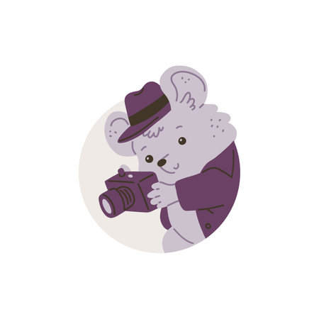 Vector illustration with a mouse detective in a hat with a camera recording evidence.のイラスト素材