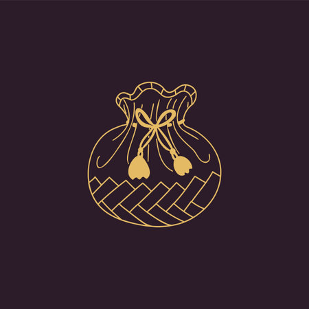 Vector illustration of a lucky bag with a lace tied in a bow in a contour styleのイラスト素材