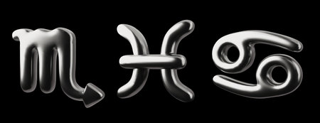 Vector set of 3D illustrations with astrological signs Pisces, Cancer and Scorpio.のイラスト素材
