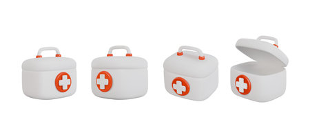 Vector 3d first aid kits in the form of a cross on a white background,のイラスト素材