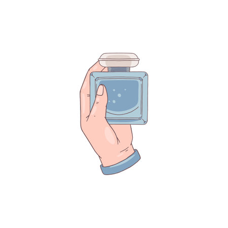 Vector illustration of a hand holding a bottle of perfume.のイラスト素材