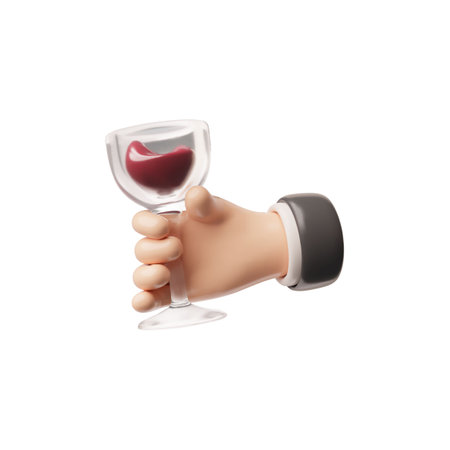 Vector 3d illustration of waiter hand icon holding glass of red wine.のイラスト素材