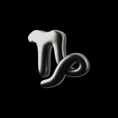 Zodiac sign Capricorn in 3D silver color on black isolated background.のイラスト素材
