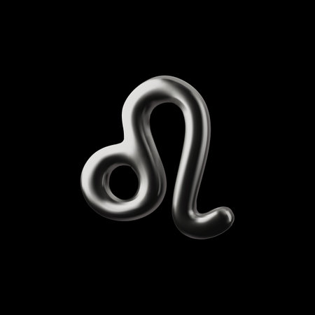 3D vector icon of Leo symbol. Metallic chrome design on black isolated background.のイラスト素材