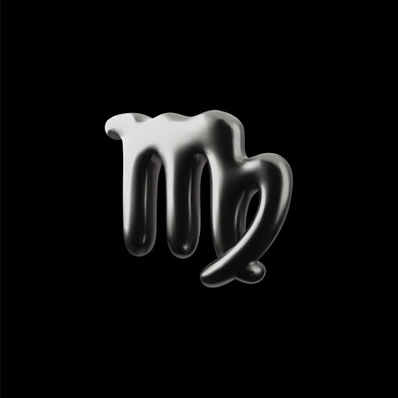 3D Virgo zodiac sign glossy chrome effect, shiny metal alloy horoscope symbol, vector silver astrological illustrationのイラスト素材