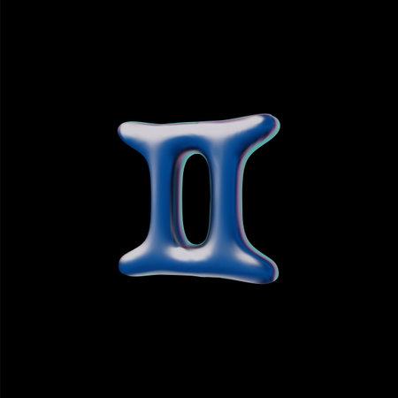 Vector 3D illustration of volumetric sign of Gemini with blue iridescent surface.のイラスト素材
