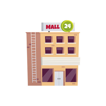 Vector illustration of a brick store with a 24 hour sign on a white background.のイラスト素材
