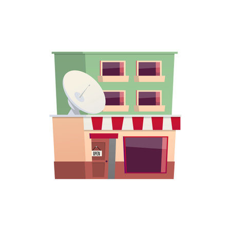 Vector illustration of a two-story residential building with a store.のイラスト素材