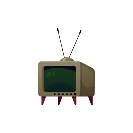 A vector icon depicting a vintage TV with a monitor with wooden legs and buttons.のイラスト素材