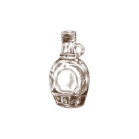 Vector icon of syrup bottle with a label and a lid on a white backgroundのイラスト素材