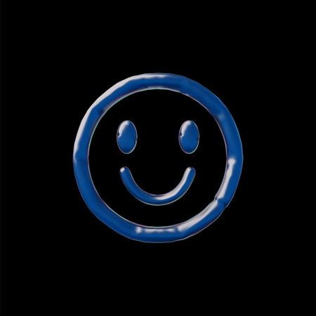 3D vector smiley face, inflatable figure with blue reflective surface.のイラスト素材