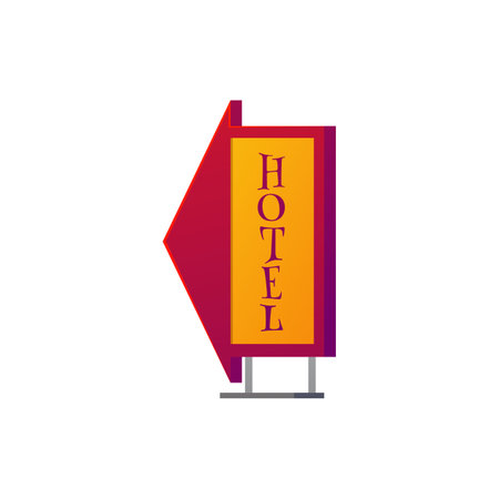 Retro red Hotel pointer signage, vintage billboard vector flat icon, bright signboard arrow shape American style, bannerのイラスト素材