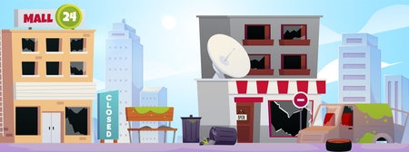 Vector illustration of an abandoned city in cartoon style.のイラスト素材