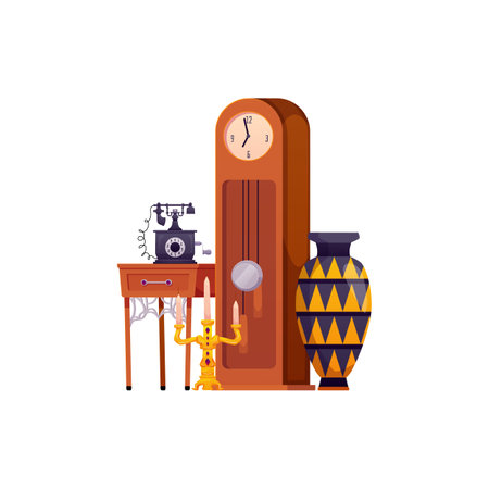 Vector illustration of old antique items on isolated background.のイラスト素材