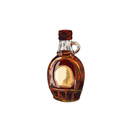 Vector illustration of a closed full bottle of maple syrup.のイラスト素材