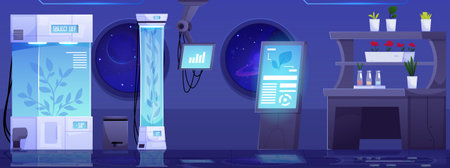 Vector illustration of a secret laboratory in outer space with biotechnologies in a futuristic style.のイラスト素材