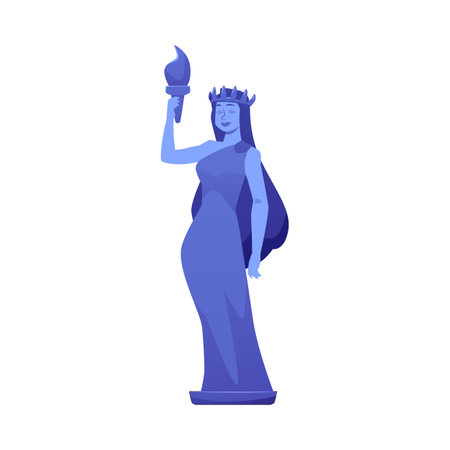Ancient statue of a woman with torch, statue of freedom ruin vector illustration, stone monument of lost underwater cityのイラスト素材