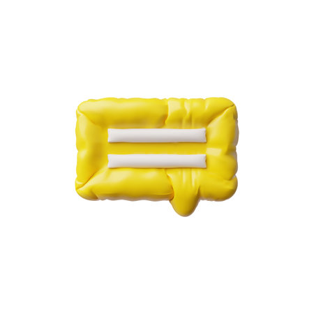 3D glossy yellow inflated balloon speech bubble with lines vector icon, volume rectangle text...