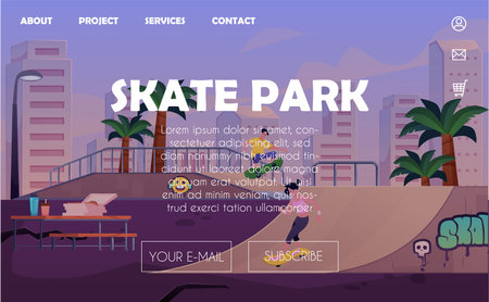 Vector illustration of an online website page with a city skate park.のイラスト素材